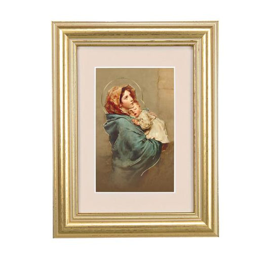 Madonna of The Street Picture, 5"x6.5" Antique Gold Fluted Frame, Behind Cream Velvet Matting # 28239