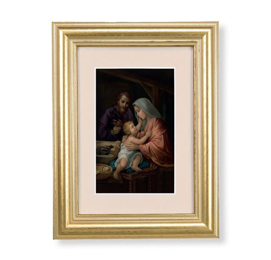 Holy Family Picture, 5"x6.5" Antique Gold Fluted Frame, Behind Cream Velvet Matting # 28247