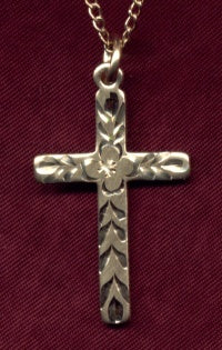 7/8" Floral Cross, 14kt Gold Filled, 18" Gold Plated Chain, # 2827