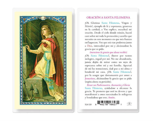 Oracion a Santa Filomena, Estampas Sagradas Laminadas, Paquete de 25, #2829