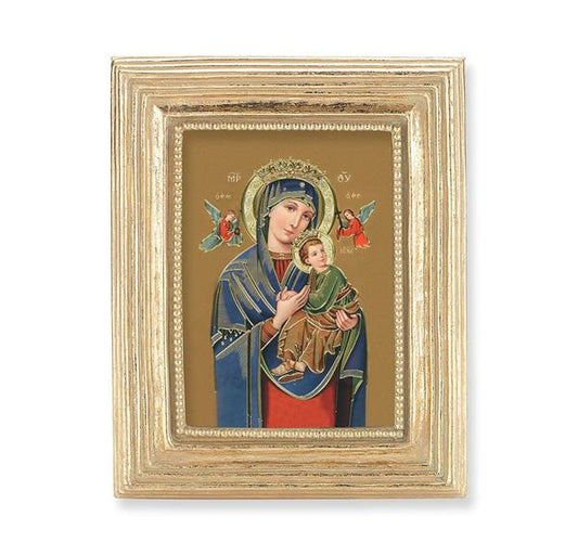 Our Lady of Perpetual Help Picture, Gold Finish 3-7/8"x4-3/4 Frame, Exclusive Gold Stamped Print Under Glass # 28328