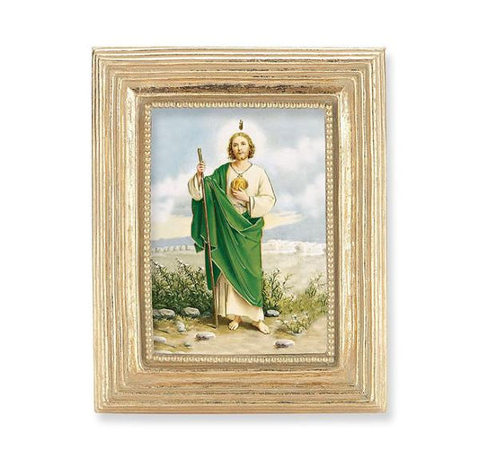 St. Jude Picture, Gold Finish 3-7/8"x4-3/4 Frame, Exclusive Gold Stamped Print Under Glass # 28339