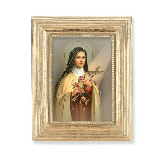 St. Therese of Lisieux Picture, Gold Finish 3-7/8"x4-3/4 Frame, Exclusive Gold Stamped Print Under Glass # 28342