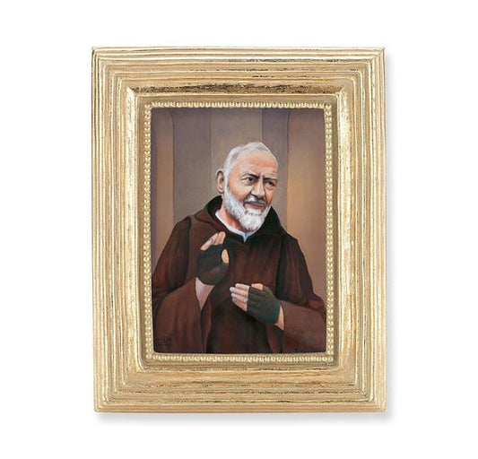 St. Padre Pio Picture, Gold Finish 3-7/8"x4-3/4 Frame, Exclusive Gold Stamped Print Under Glass # 28348