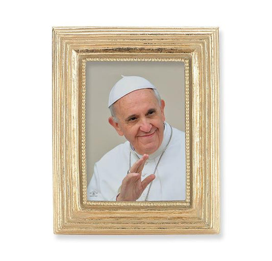 Pope Francis Picture, Gold Finish 3-7/8"x4-3/4 Frame, Exclusive Gold Stamped Print Under Glass # 28349