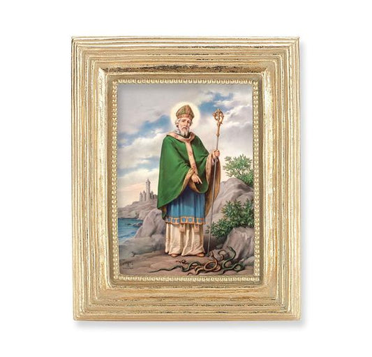 St. Patrick Picture, Gold Finish 3-7/8"x4-3/4 Frame, Exclusive Gold Stamped Print Under Glass # 28352