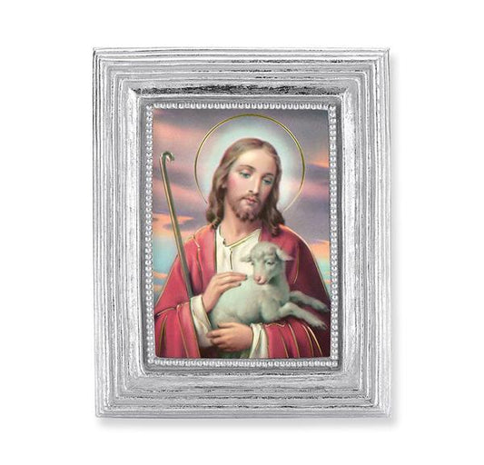 The Good Shepherd Picture, Silver Finish 3-7/8"x4-3/4 Frame, Exclusive Gold Stamped Print Under Glass # 28358