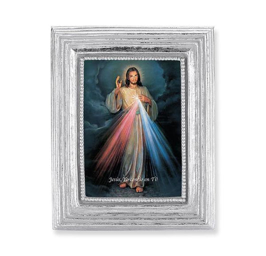 Spanish Divine Mercy Picture, Silver Finish 3-7/8"x4-3/4 Frame, Exclusive Gold Stamped Print Under Glass # 28363