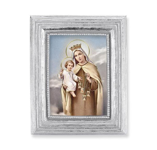 Our Lady of Mount Carmel Picture, Silver Finish 3-7/8"x4-3/4 Frame, Exclusive Gold Stamped Print Under Glass # 28374