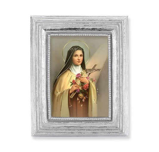 St. Therese of Lisieux Picture, Silver Finish 3-7/8"x4-3/4 Frame, Exclusive Gold Stamped Print Under Glass # 28382