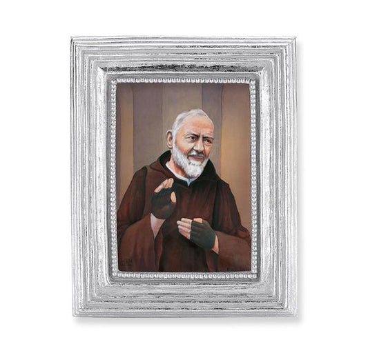 St. Padre Pio Picture, Silver Finish 3-7/8"x4-3/4 Frame, Exclusive Gold Stamped Print Under Glass # 28388