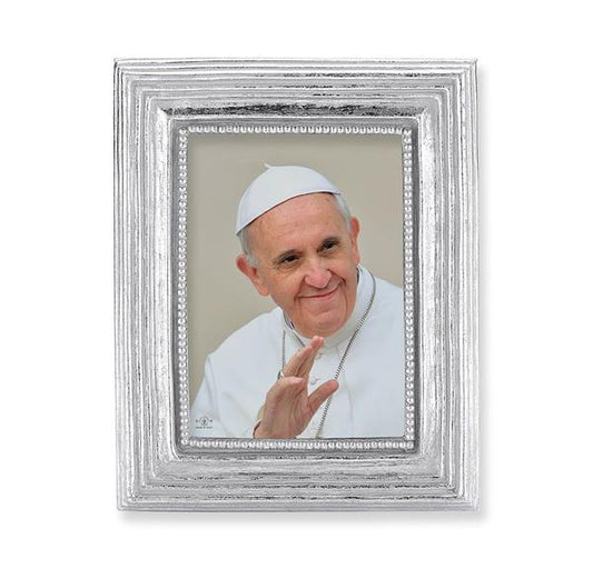 Pope Francis Picture, Silver Finish 3-7/8"x4-3/4 Frame, Exclusive Gold Stamped Print Under Glass # 28389