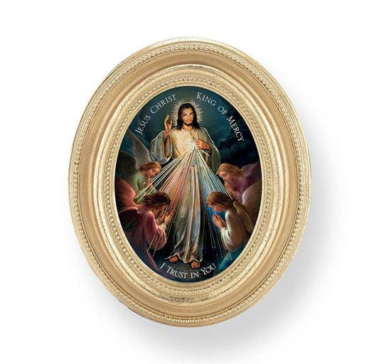 Jesus King of Mercy Picture, Gold Finish 3-3/4"x4-1/2 Oval Frame, Exclusive Gold Stamped Print Under Glass # 28407