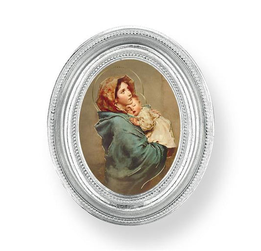 Madonna of The Street Picture, Silver Finish 3-3/4"x4-1/2 Oval Frame, Exclusive Gold Stamped Print Under Glass # 28455