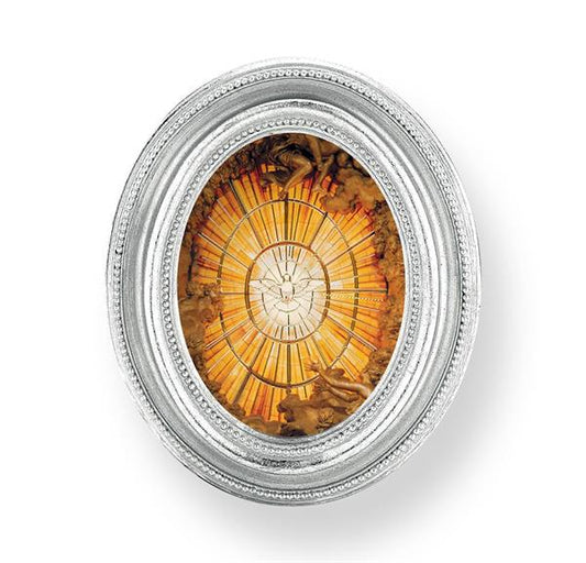 Holy Spirit Picture, Silver Finish 3-3/4"x4-1/2 Oval Frame, Exclusive Gold Stamped Print Under Glass # 28469