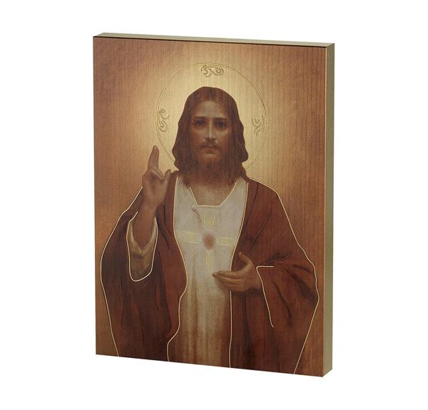 Chambers: Sacred Heart of Jesus Italian Color Artwork On 1" Thick Textured Woodboard, 7-1/2"x10" # 28483