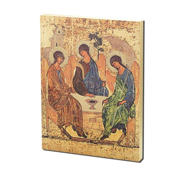 Holy Trinity Icon Italian Color Artwork On 1" Thick Textured Woodboard, 7-1/2"x10" # 28486