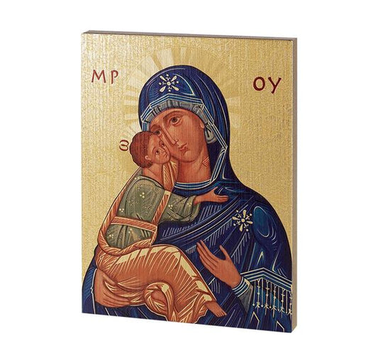 Vladimir Mother of God Italian Color Artwork On 1" Thick Textured Woodboard, 7-1/2"x10" # 28512