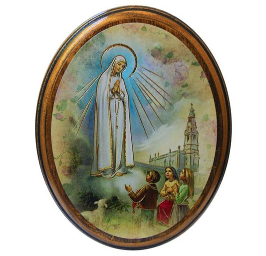 Our Lady of Fatima in 4"x5" Oval Gold Embossed Wood Frame # 28521