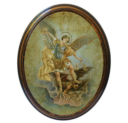 St. Michael in 4"x5" Oval Gold Embossed Wood Frame # 28522