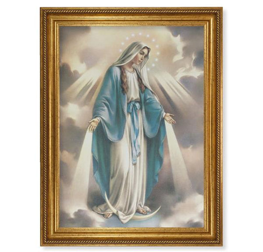 Our Lady of Grace Italian Print on Canvas, 24"x31" Gold Leaf Frame with Rope Detailing # 28554
