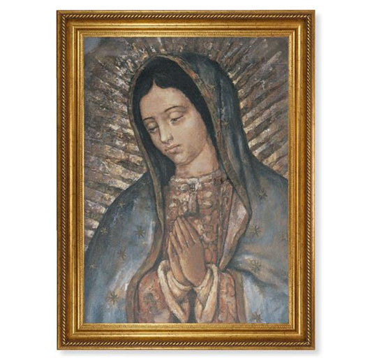 Our Lady of Guadalupe Italian Print on Canvas, 24"x31" Gold Leaf Frame with Rope Detailing # 28555