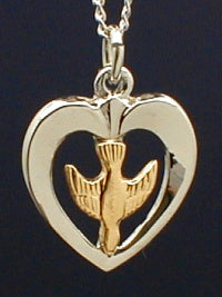 Sterling Holy Spirit in 14kt Gold Heart Necklace, Your Choice of Chain # 2855