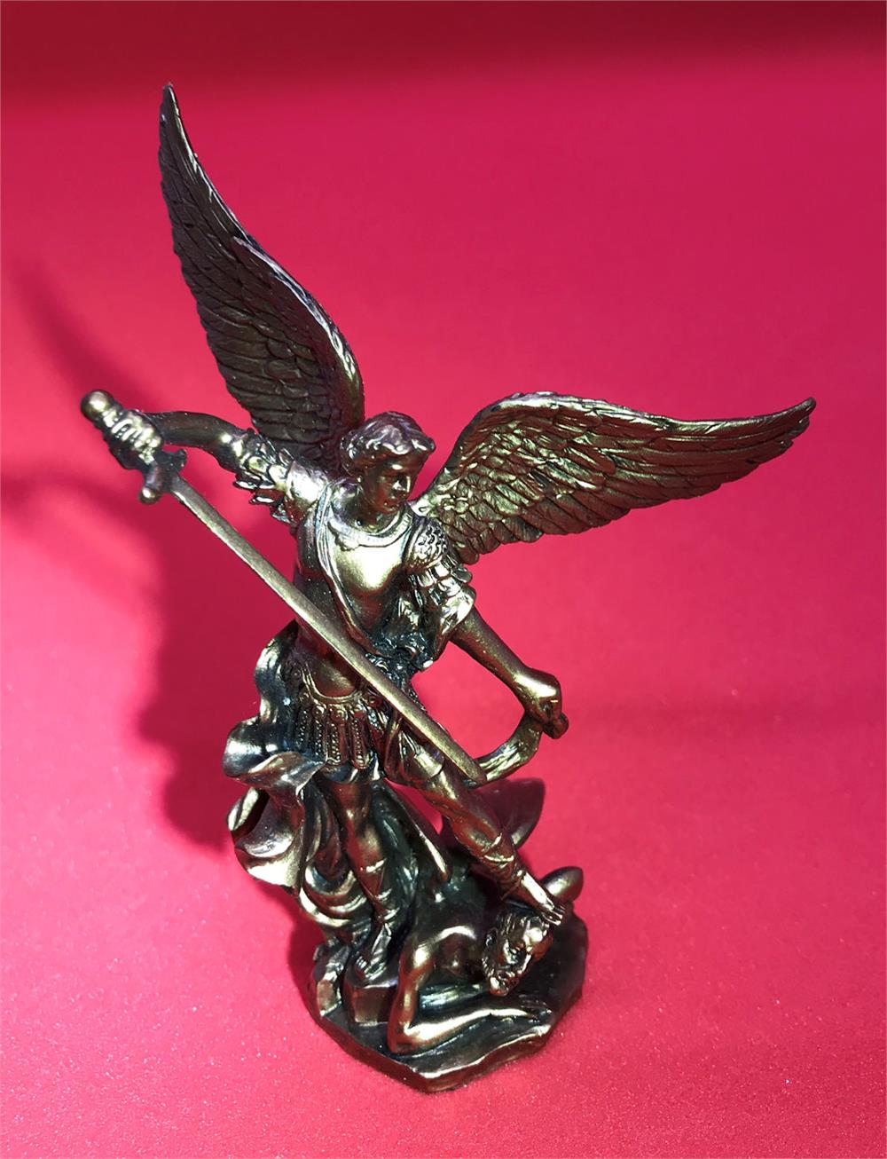 4" Cold Cast Bronzed Resin St. Michael w/ Devil Statue, 2-Count Value Pack, # 2864||
