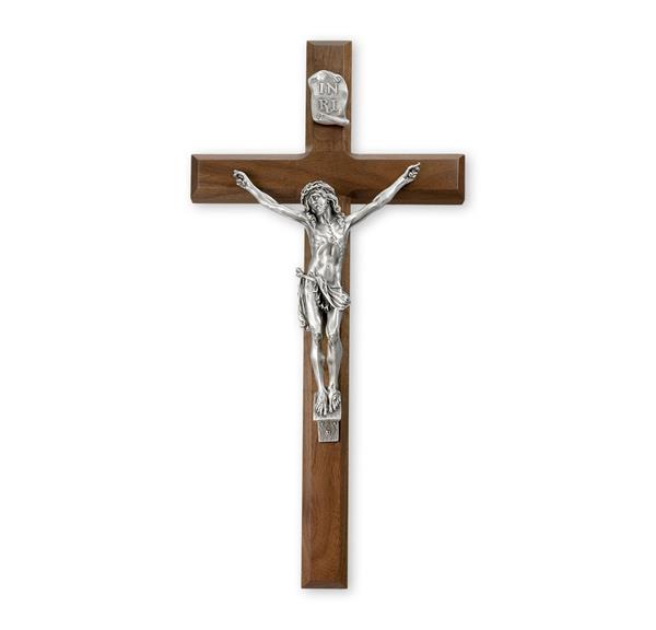15" Walnut Cross with Antique Pewter Figure # 28661