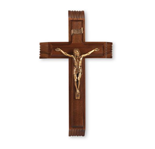 12" Walnut Sick Call Crucifix Antique Gold Finished Figure # 28665
