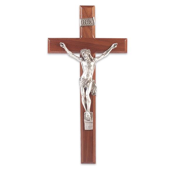 13" Walnut Crucifix with Antique Pewter Figure # 28667