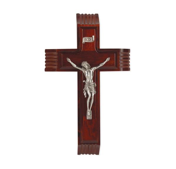 10" Dark Cherry Sick Call Crucifix with Antique Pewter Figure # 28672