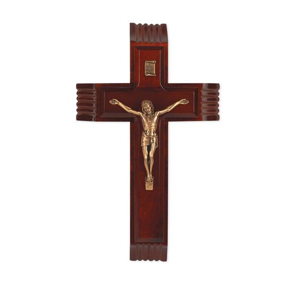 10" Dark Cherry Sick Call Crucifix with Museum Gold Plated Figure # 28674