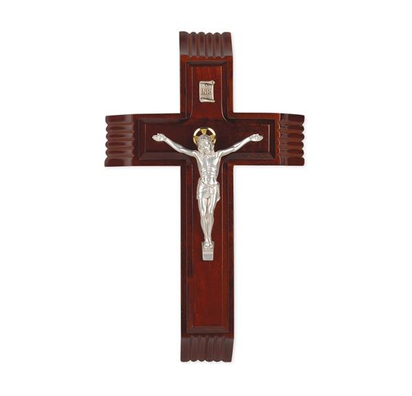10" Dark Cherry Sick Call Crucifix with Museum Silver Plated Figure # 28675