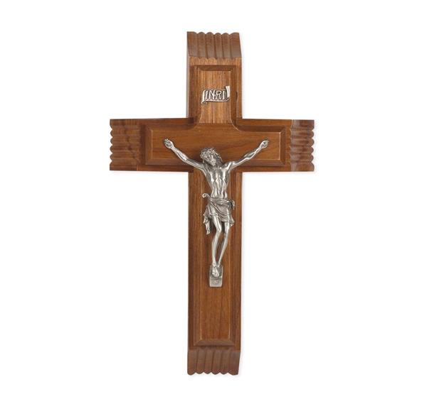10" Walnut Sick Call Crucifix with Genuine Pewter Figure # 28676