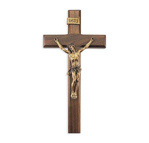 12" Walnut Crucifix with Museum Gold Plated Figure # 28690