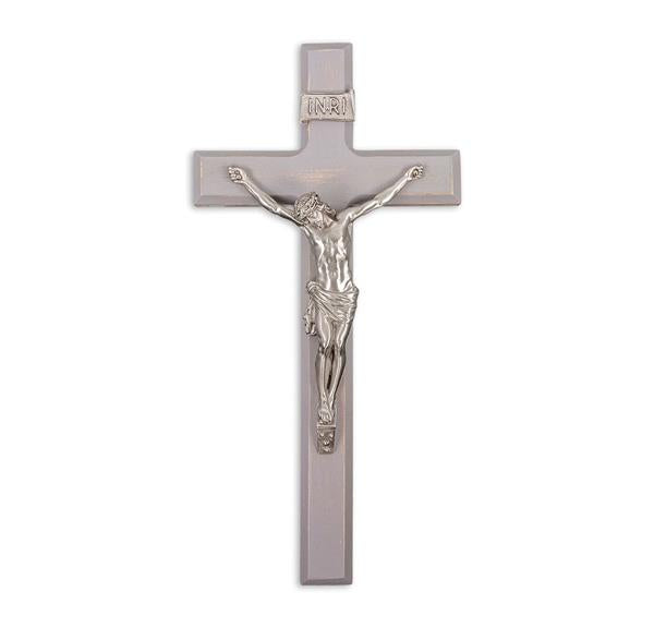 12" Grey Wood Crucifix with Antique Pewter Figure # 28693