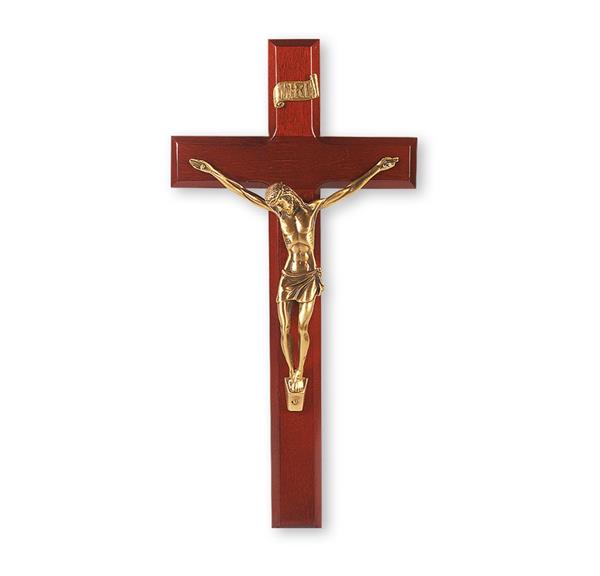 12" Dark Cherry Crucifix with Museum Gold Figure # 28698