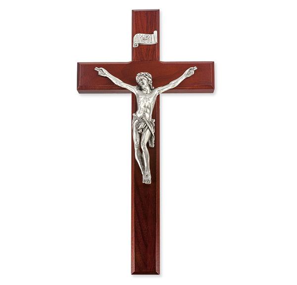12" Dark Cherry Crucifix with Museum Pewter Figure # 28699
