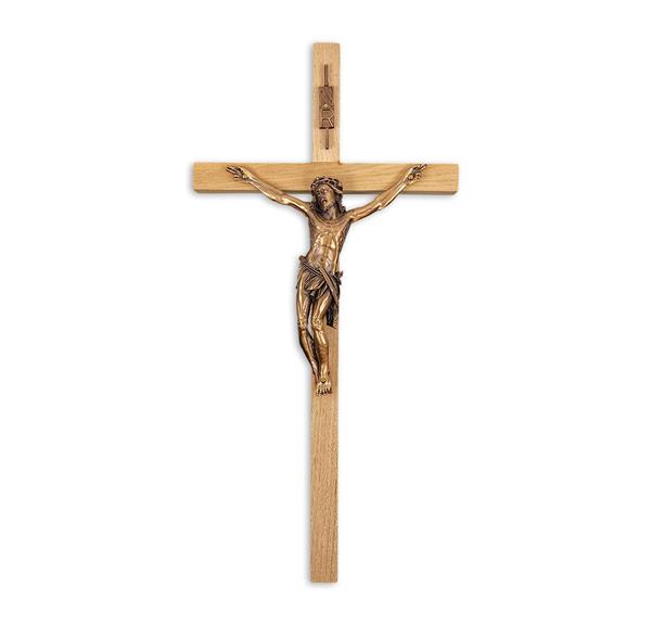 12" Oak Crucifix with Museum Gold Plated Figure # 28702