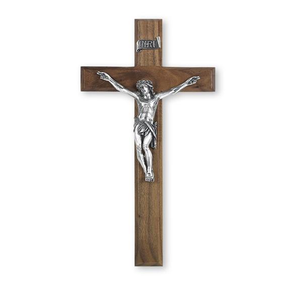 12" Walnut Crucifix with Antique Pewter Figure # 28703