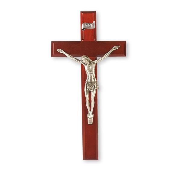 12" Dark Cherry Finished Crucifix with Antique Pewter Figure # 28707