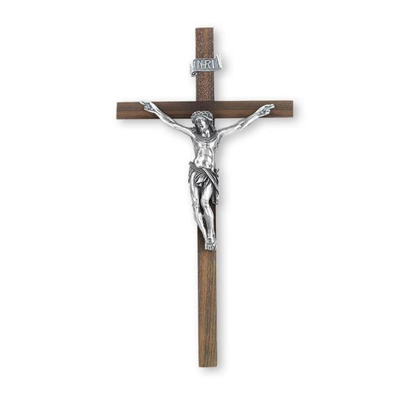 13" Walnut Crucifix with Antique Pewter Figure # 28710