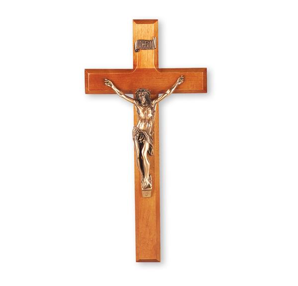12" Cherrywood Crucifix with Gold Finished Figure # 28714