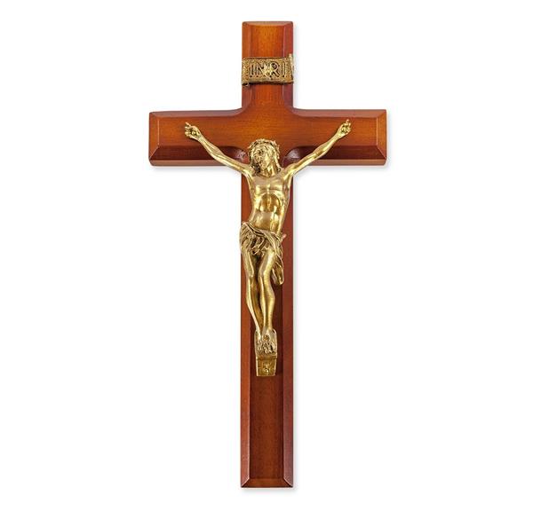 11" 2-Tone Wood Crucifix with Gold Finished Figure # 28715