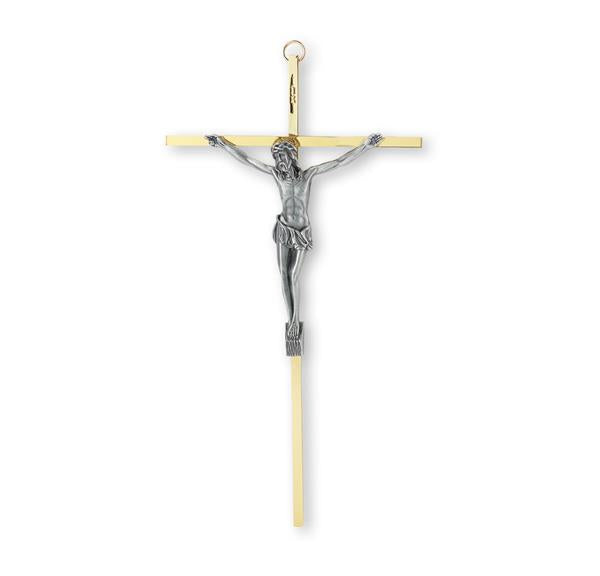 10" Brass Cross with Antiqued Silver Plated Figure # 28723