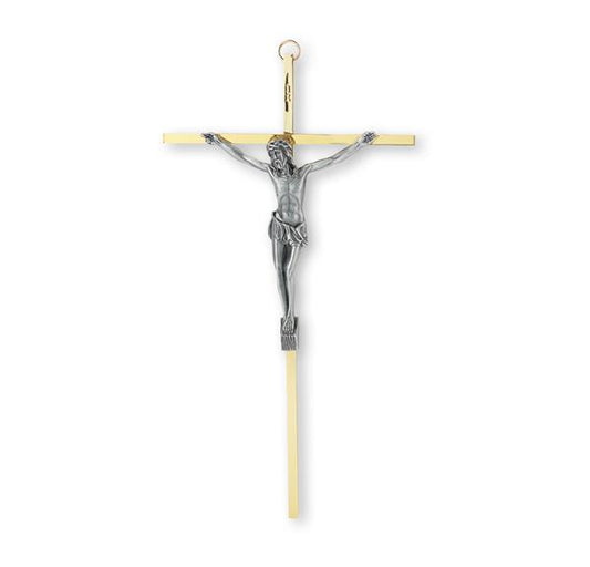 10" Brass Cross with Antiqued Silver Plated Figure # 28723
