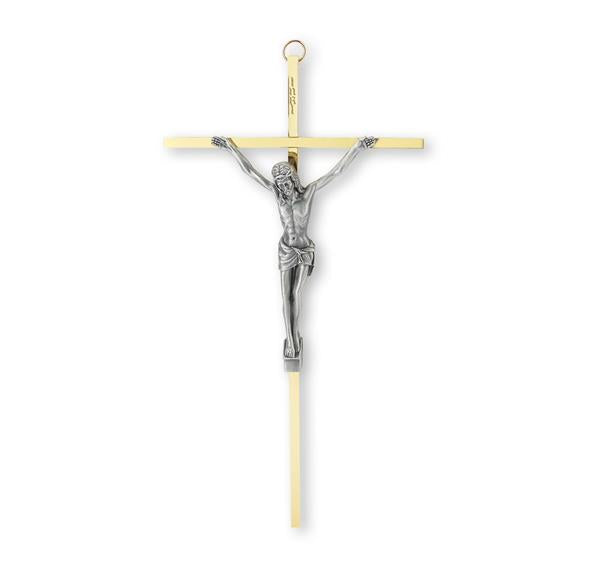 10" Brass Cross with Antiqued Silver Plated Figure # 28724
