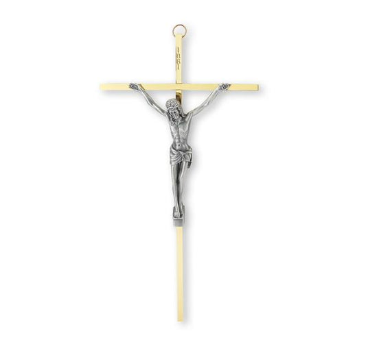 10" Brass Cross with Antiqued Silver Plated Figure # 28724