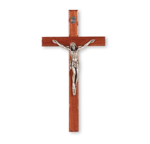 10" Italian Genuine Walnut Cross with 4.5" Antique Silver Figure # 28726